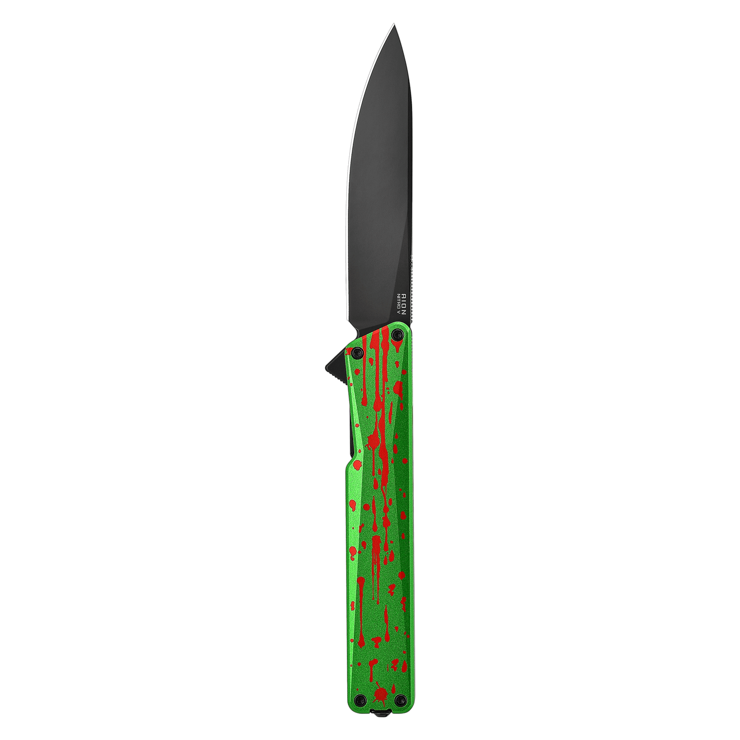 Oknife AION AION-ZombieGreen open position showing DLC-coated Nitro-V drop point blade
