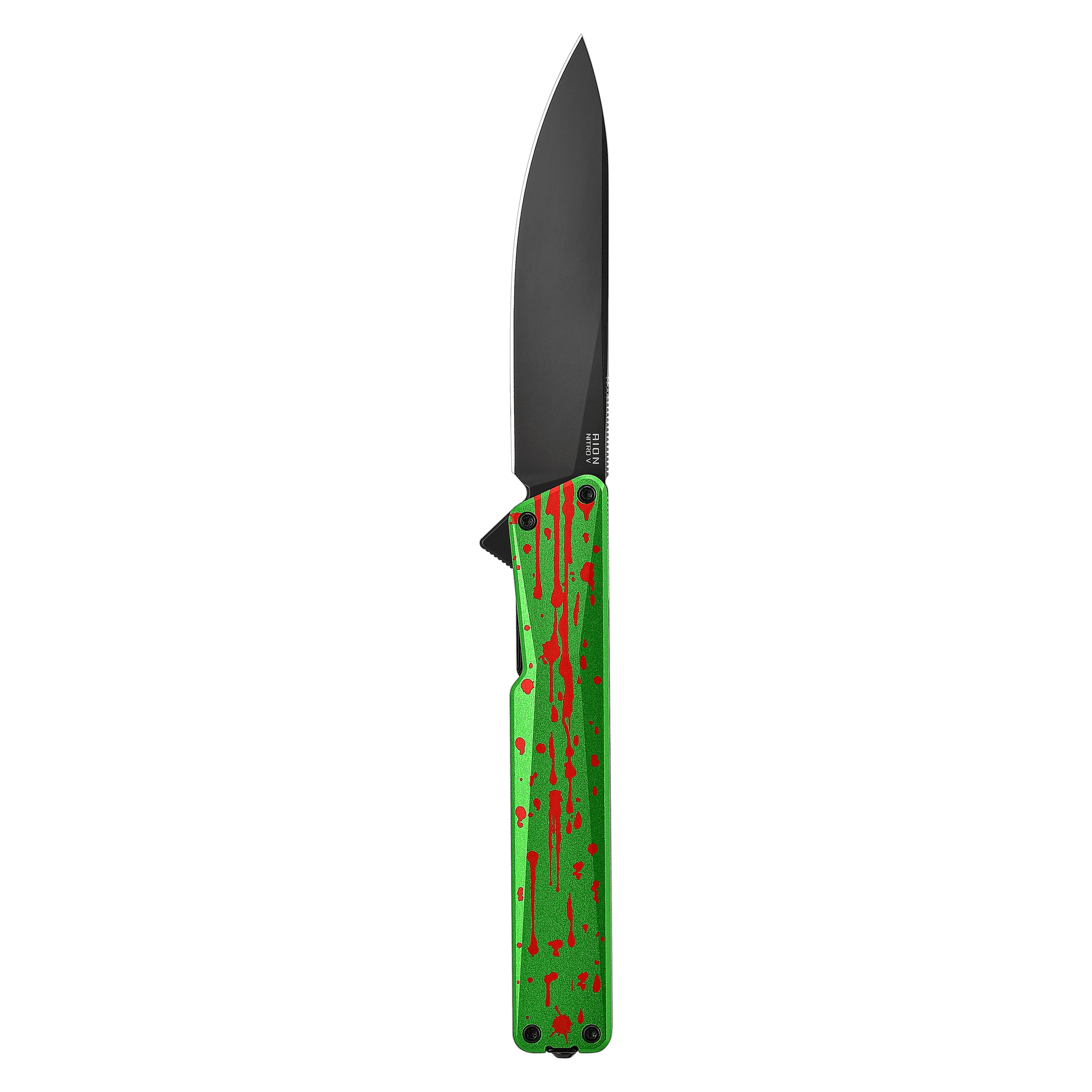 Oknife AION AION-ZombieGreen open position showing DLC-coated Nitro-V drop point blade