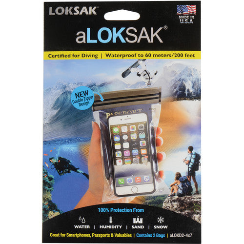 LOKSAK aLOKSAK aloksak473 front view - 4.125 inch by 7 inch waterproof element-proof dry bags, 2-pack
