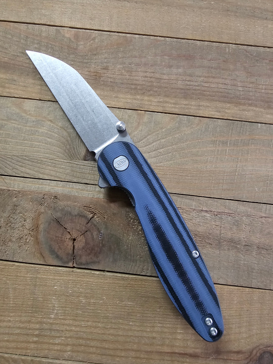 American Blade Works Model 1 V7 Wharncliffe Flipper Knife 3.25" MagnaCut — Contoured Gray/Black G-10, USA-Made