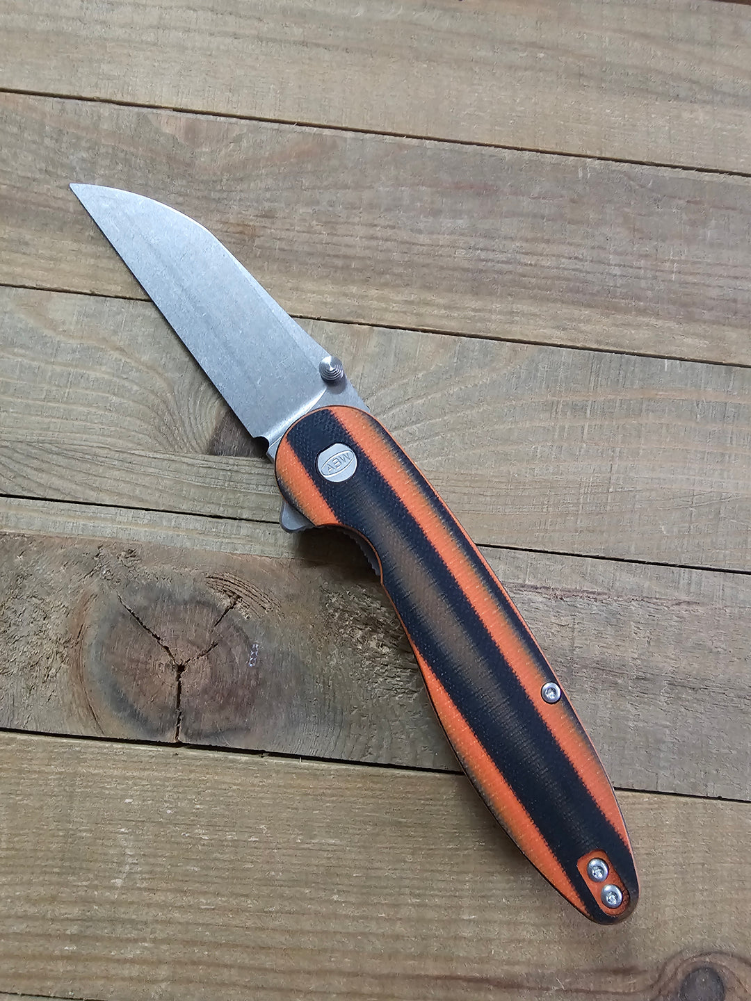 American Blade Works Model 1 V7 Wharncliffe Flipper Knife 3.25" MagnaCut — Contoured Orange/Black G-10, USA-Made