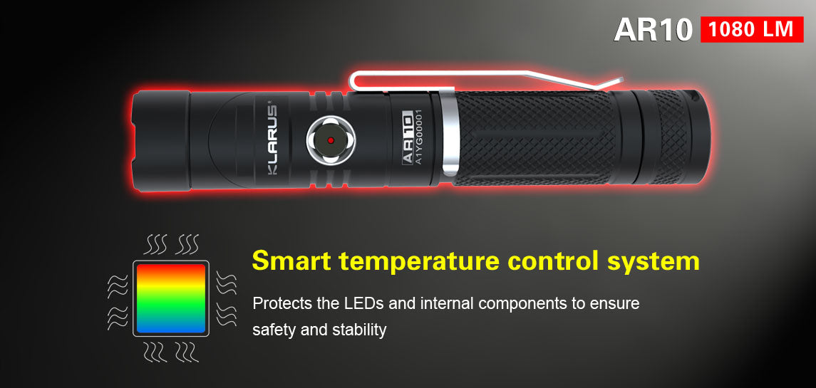 Klarus AR10 1x 18650 1080 Lumens CREE XM-L2 U2 LED Flashlight
