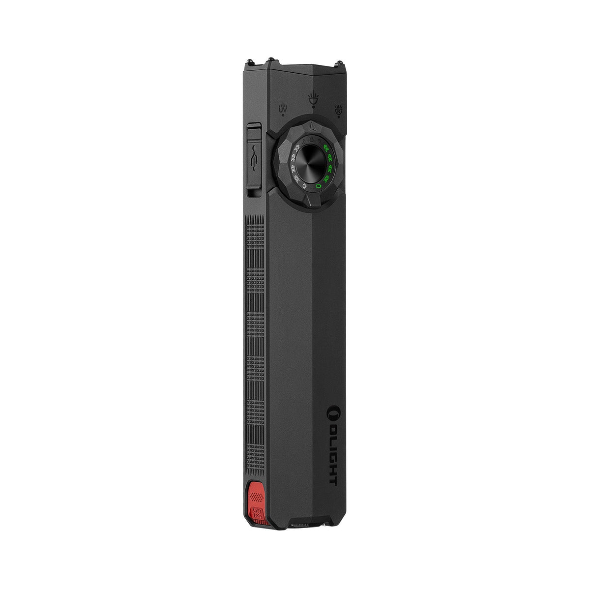 Olight ArkTac Black front profile showing rotary selector dial