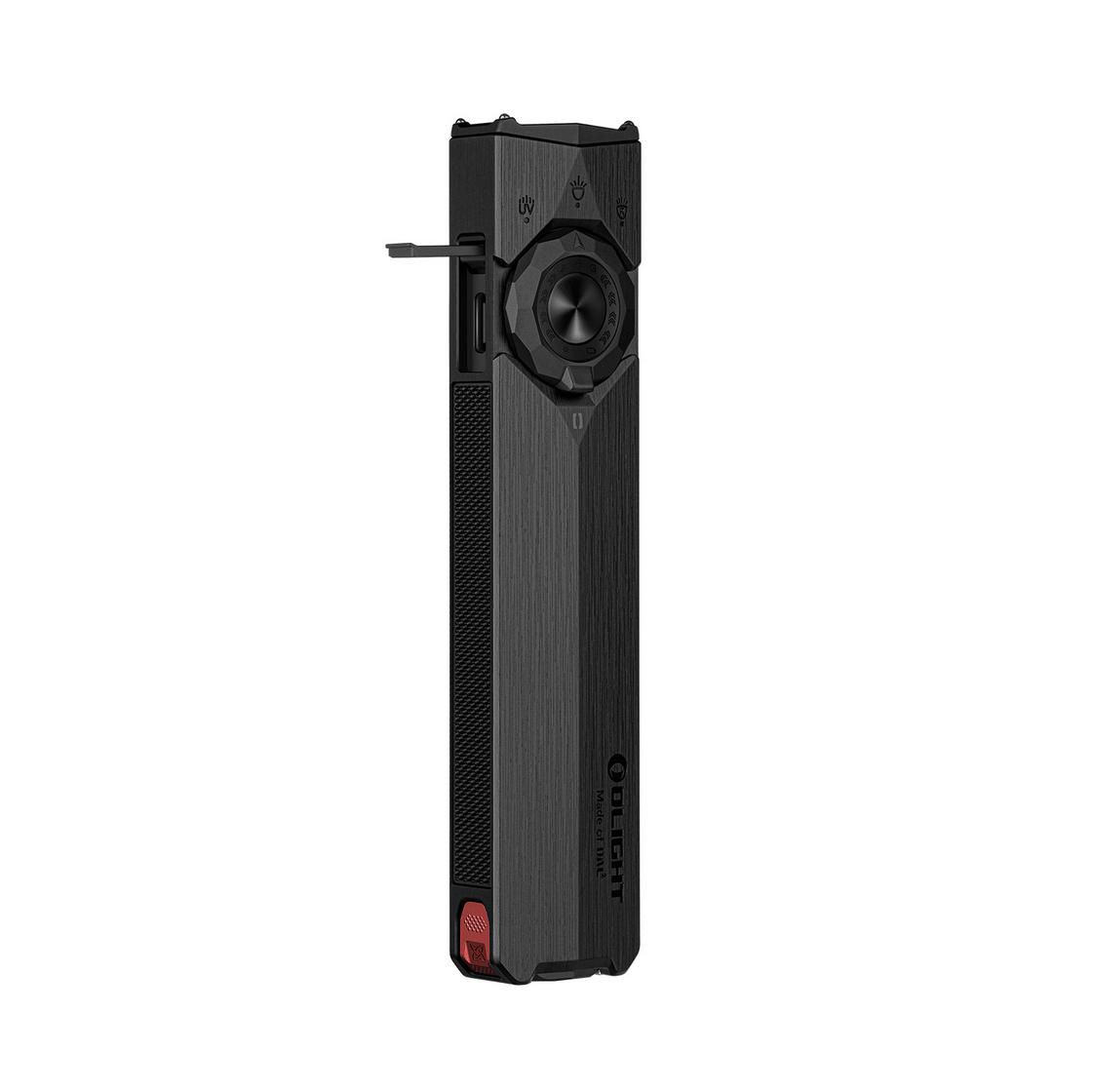 Olight ArkTac Ultra Black rotary selector dial and integrated pocket clip