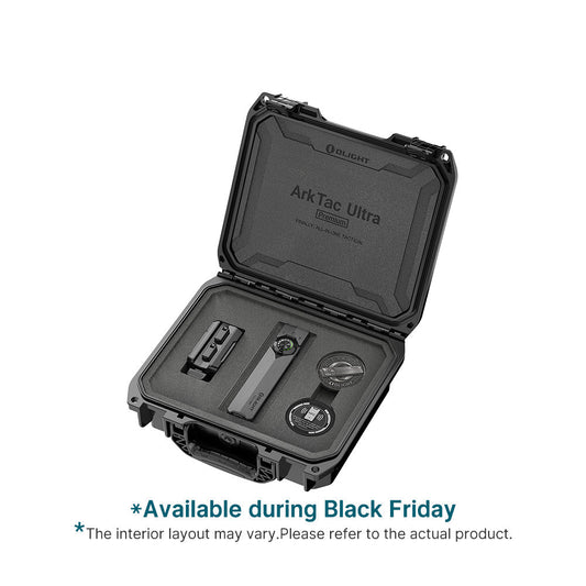 Olight ArkTac Ultra Premium tactical flashlight kit in hard carry case with custom foam insert