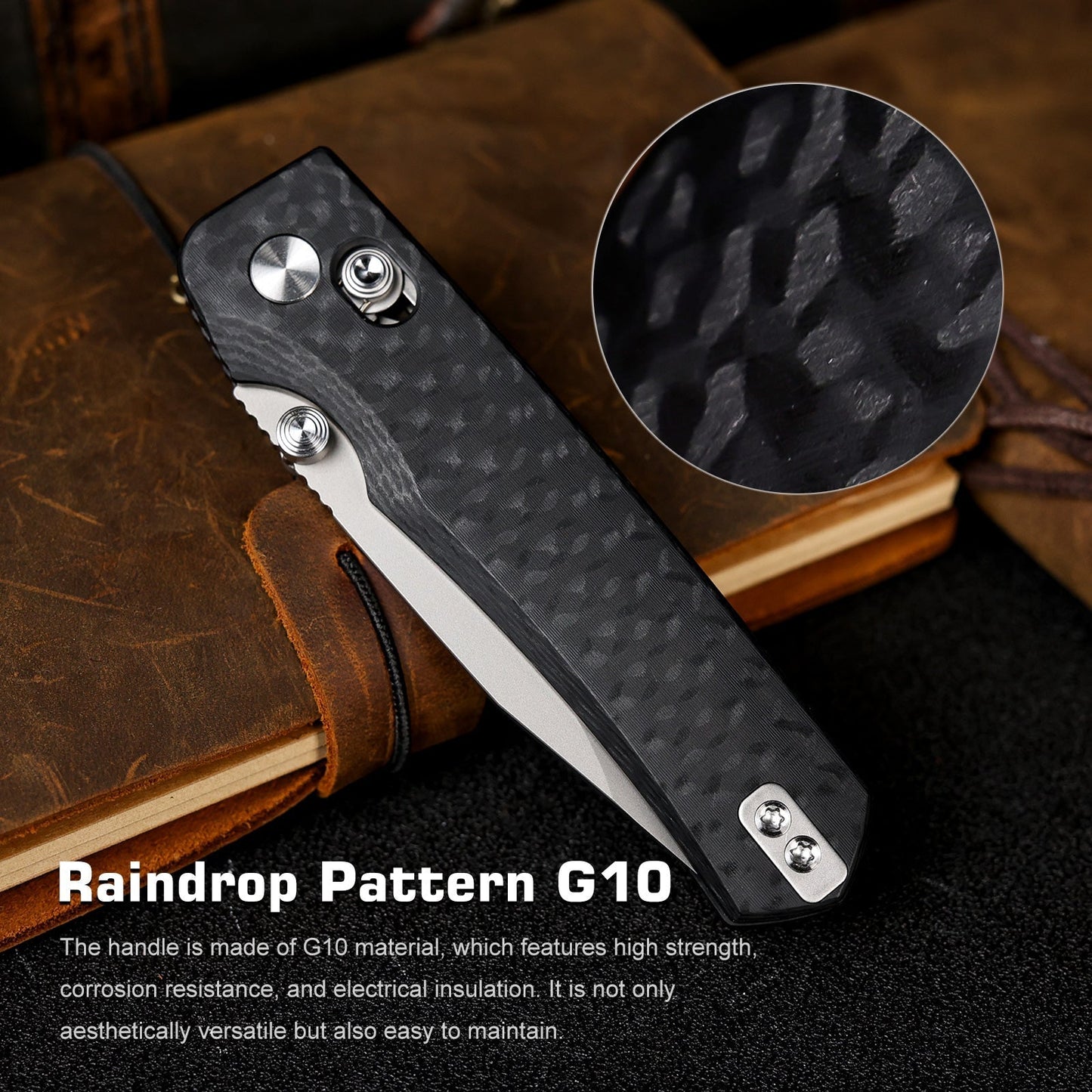 Remette RT-Aurora AURA-G1 open position showing 14C28N drop point blade