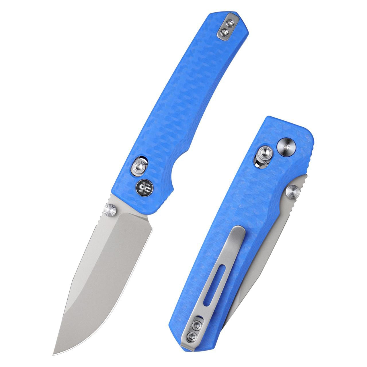 Remette RT-Aurora AURA-G3 – 2.75″ 14C28N drop point, blue G10, crossbar lock folding knife