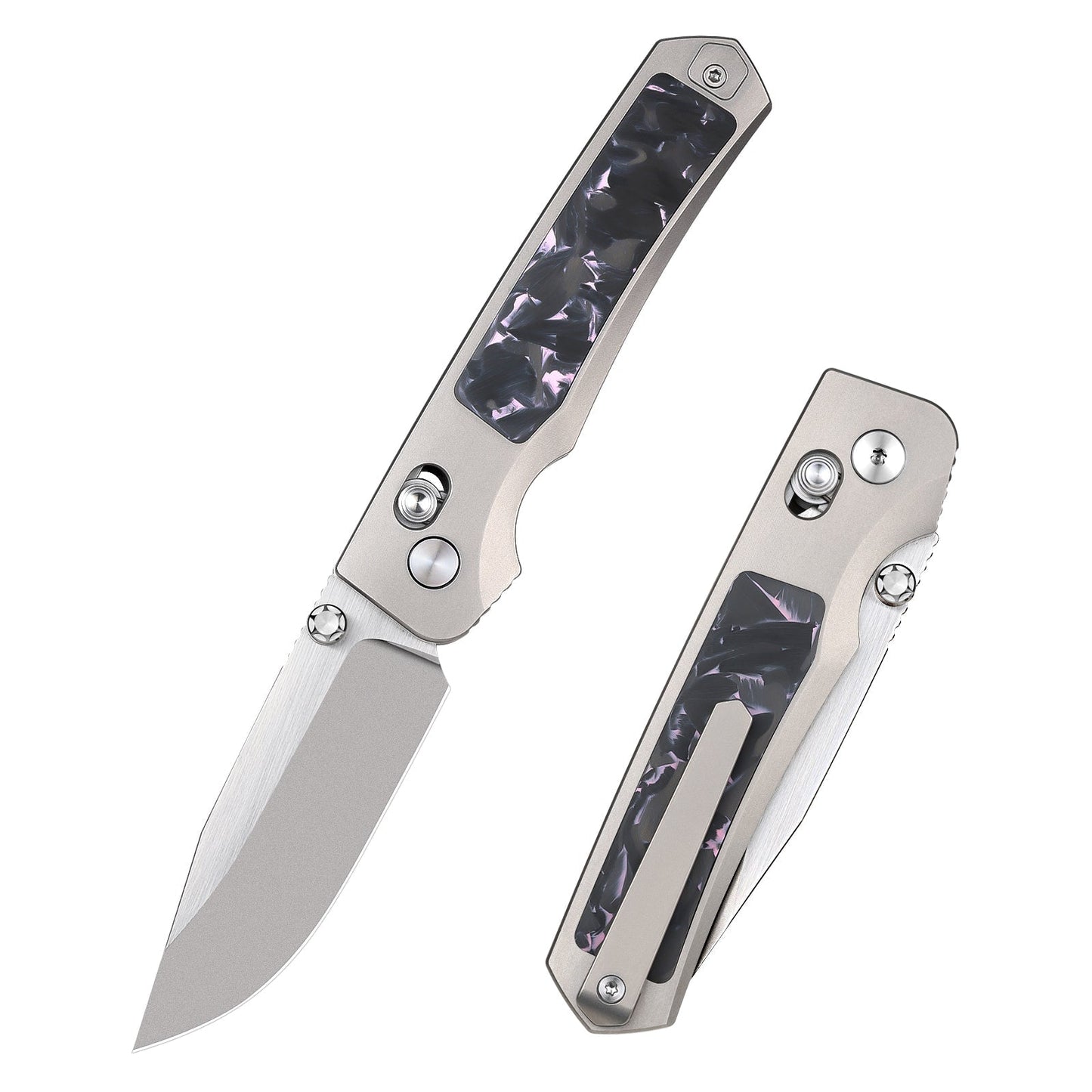 Remette RT-Aurora AURA-P front view – 2.76″ satin M390 drop point folding knife