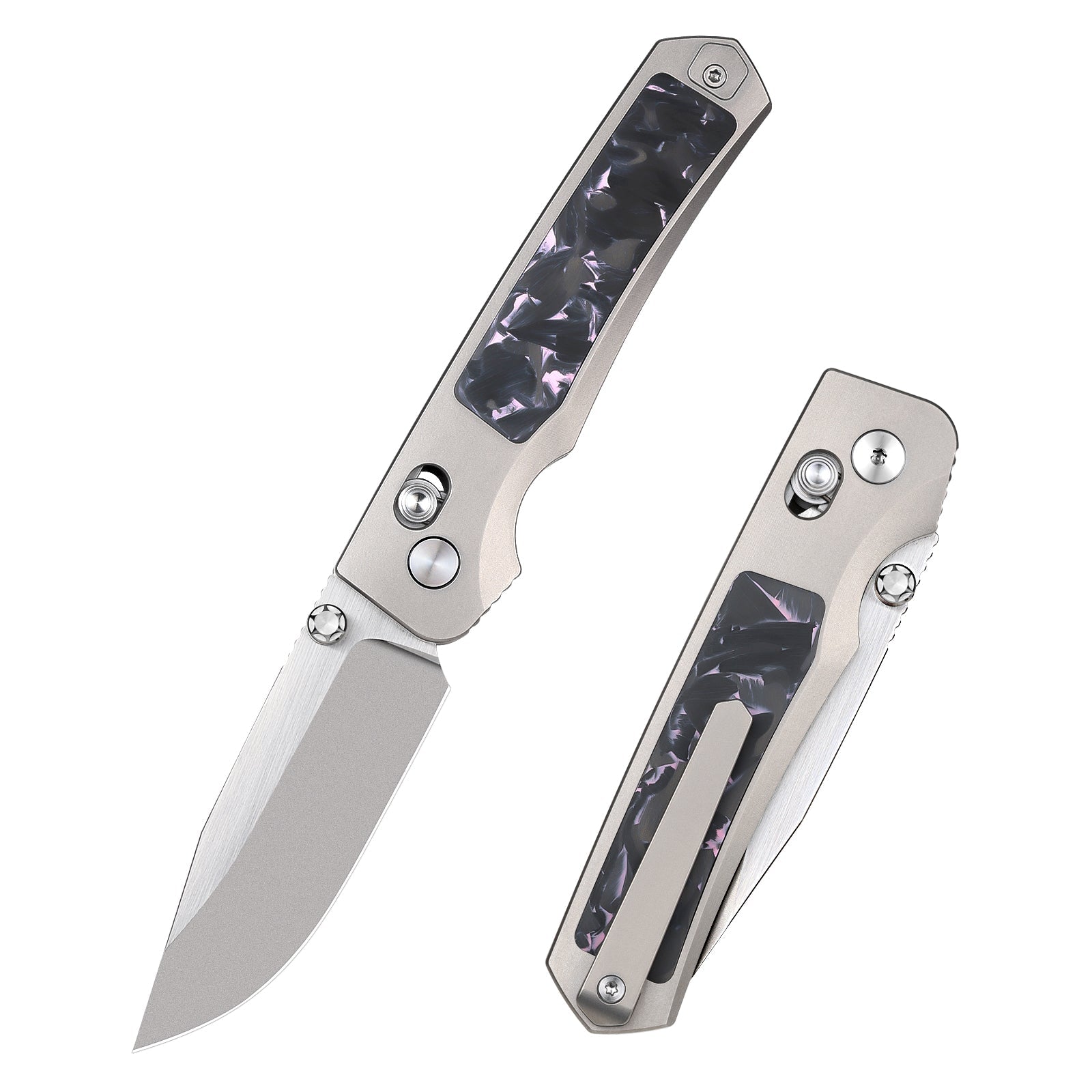 Remette RT-Aurora AURA-P front view – 2.76″ satin M390 drop point folding knife