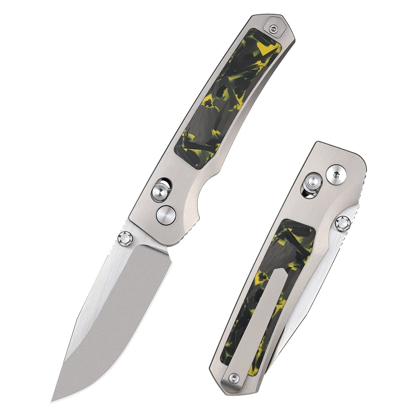 Remette RT-Aurora AURA-Y front view – 2.76″ satin M390 drop point folding knife