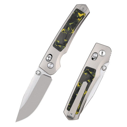 Remette RT-Aurora AURA-Y front view – 2.76″ satin M390 drop point folding knife