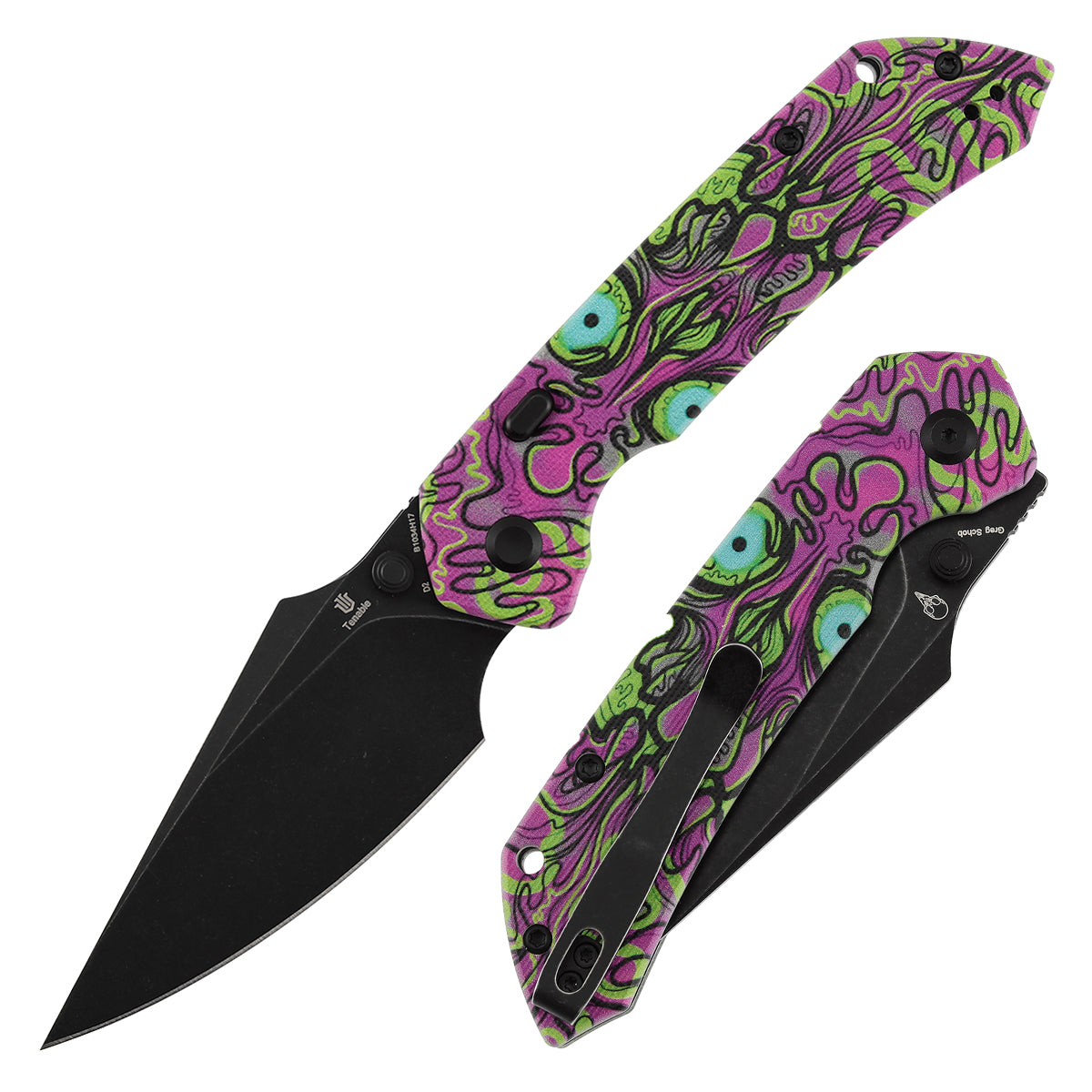Tenable Fenrir B1034H17 front view – 3.4" Blackwash D2 harpoon folding knife