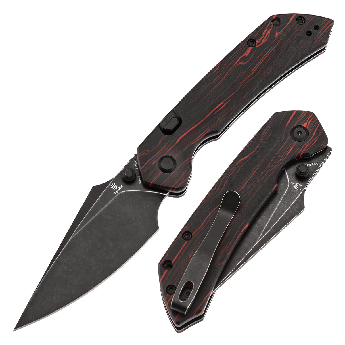 Tenable Fenrir B1034H2 front view – 3.4" Blackwash Nitro-V harpoon folding knife