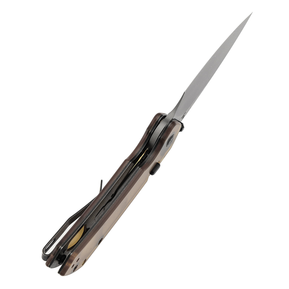 Tenable Fenrir B1034H6 blade detail – Blackwash Damascus harpoon