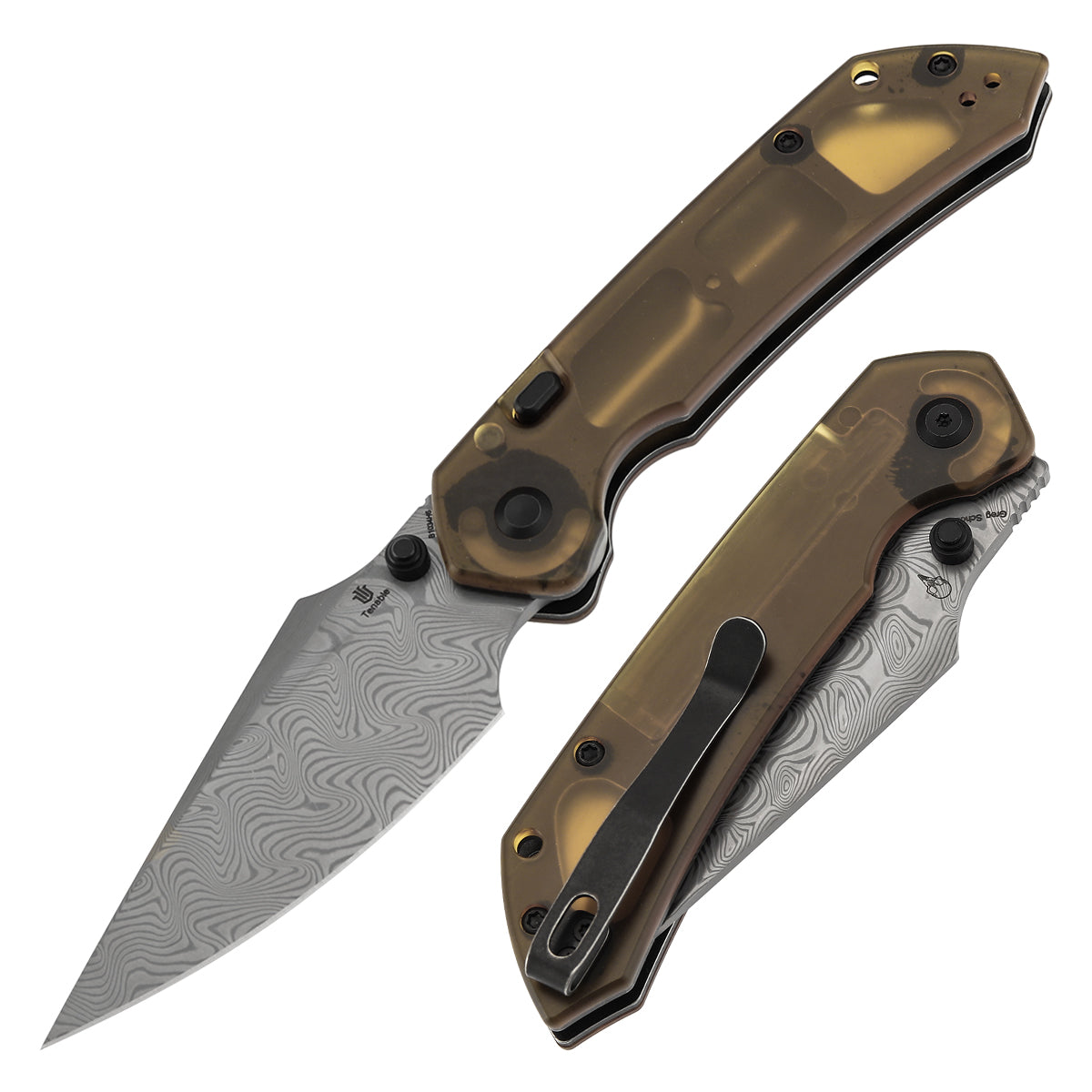 Tenable Fenrir B1034H6 front view – 3.4" Blackwash Damascus harpoon folding knife