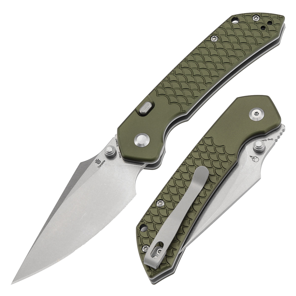 Tenable Fenrir B1034H7 front view – 3.4" Stonewashed Nitro-V harpoon folding knife