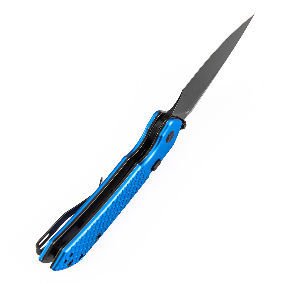 Tenable Fenrir B1034H92 blade detail – 3.4″ Blackwash Nitro-V harpoon, flat grind, 58–60 HRC