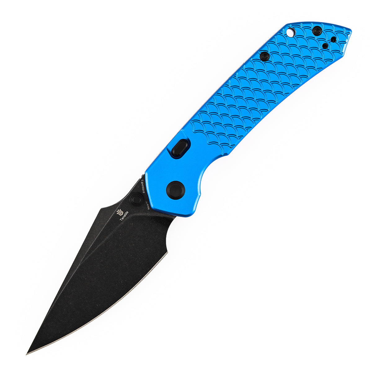 Tenable Fenrir B1034H92 closed view – dark blue anodized aluminum fishscale texture handle