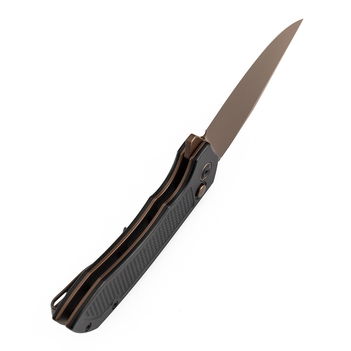 Tenable Entity B1036F1 blade detail - rose gold 14C28N drop point