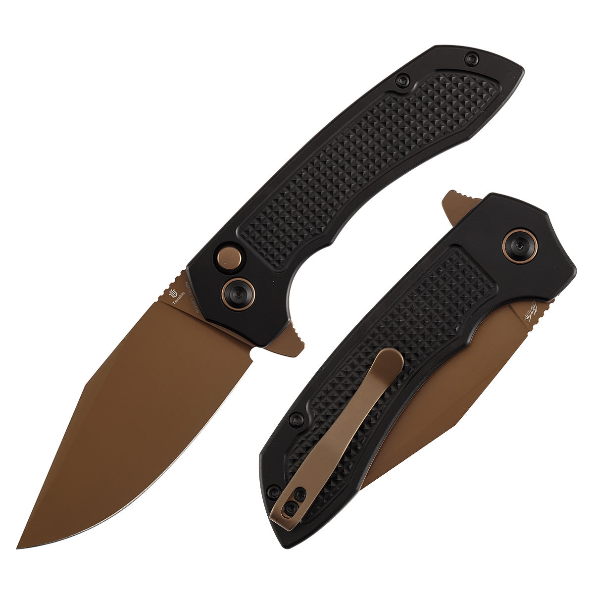 Tenable Entity B1036F1 front view - 3.52" rose gold 14C28N drop point folding knife