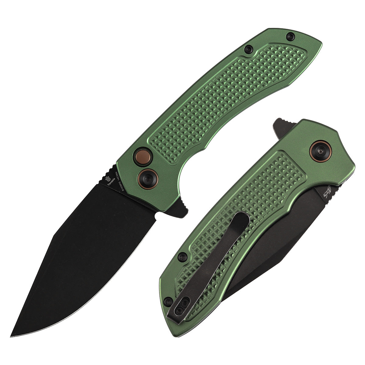 Tenable Entity B1036F2 front view - 3.52" blackwash 14C28N drop point folding knife
