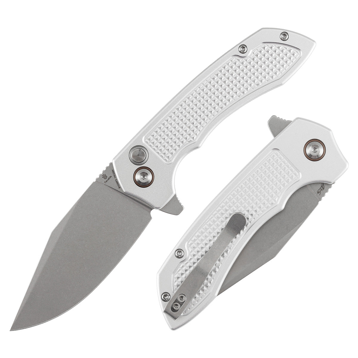 Tenable Entity B1036F3 front view - 3.52" stonewashed 14C28N drop point folding knife