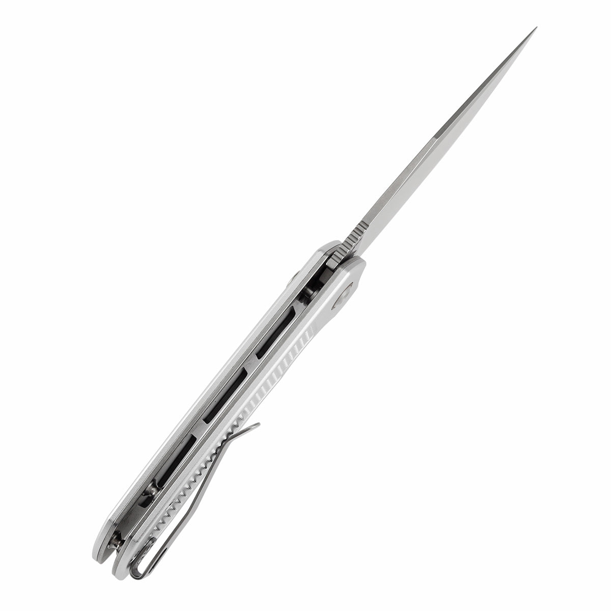 Tenable Entity B1036F3 silver aluminum checkered handle scales