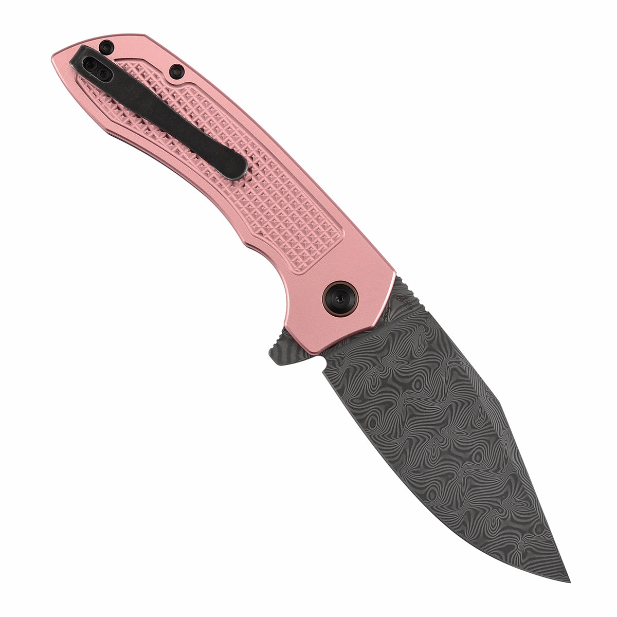 Tenable Entity B1036F4 open position showing Water Ripple Damascus drop point blade