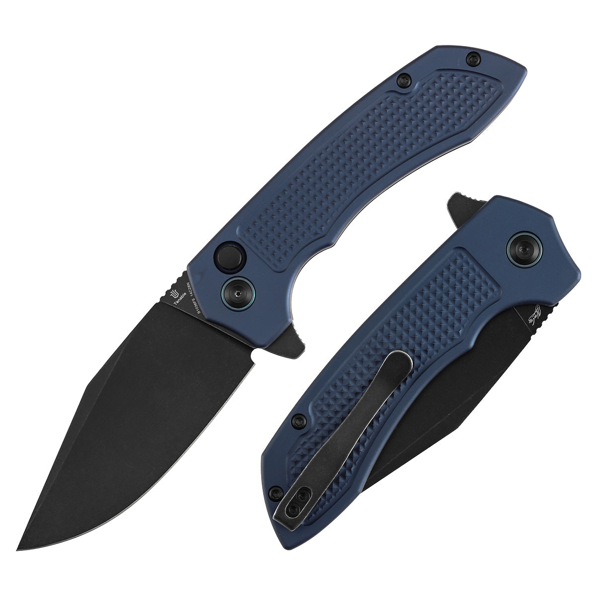 Tenable Entity B1036F5 front view - 3.52" blackwash 14C28N drop point folding knife