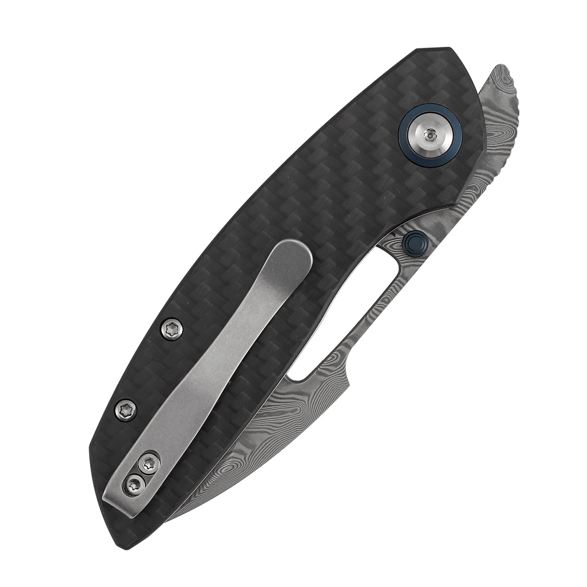 Tenable Link B1068A1 Damascus blade with Twill Carbon Fiber & G10 handle