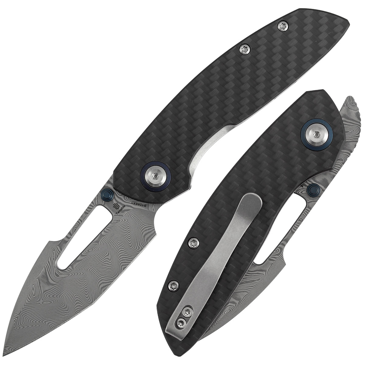 Tenable Link B1068A1 front view – 3.0" Water Ripple Damascus harpoon folding knife