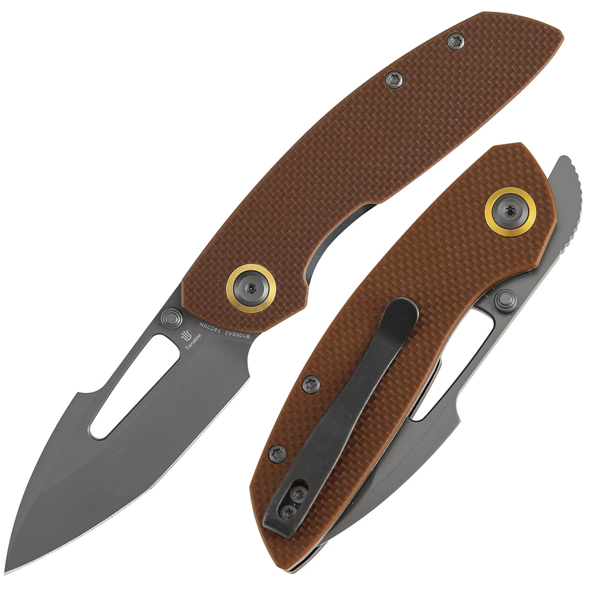 Tenable Link B1068A2 front view – 3.0" Gray TiCn 14C28N harpoon folding knife