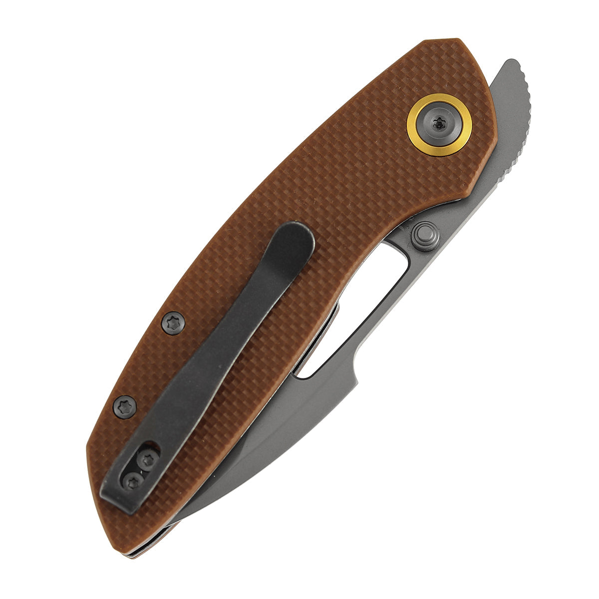 Tenable Link B1068A2 Gray TiCn harpoon blade and Brown G10 handle