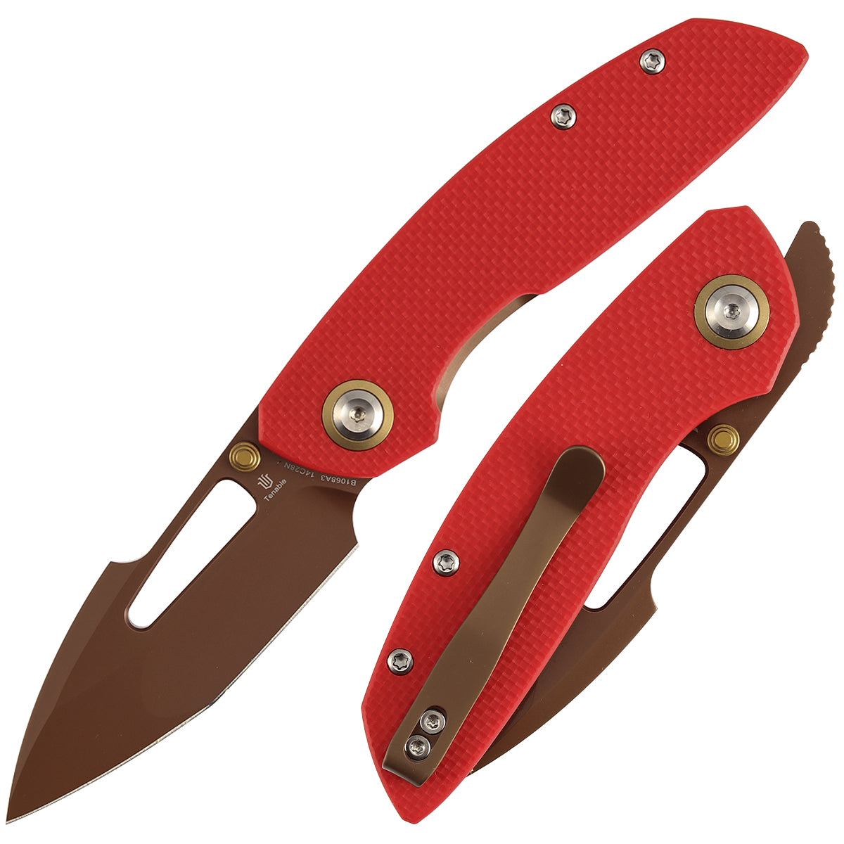 Tenable Link B1068A3 front view – 3.0" rose gold 14C28N harpoon folding knife