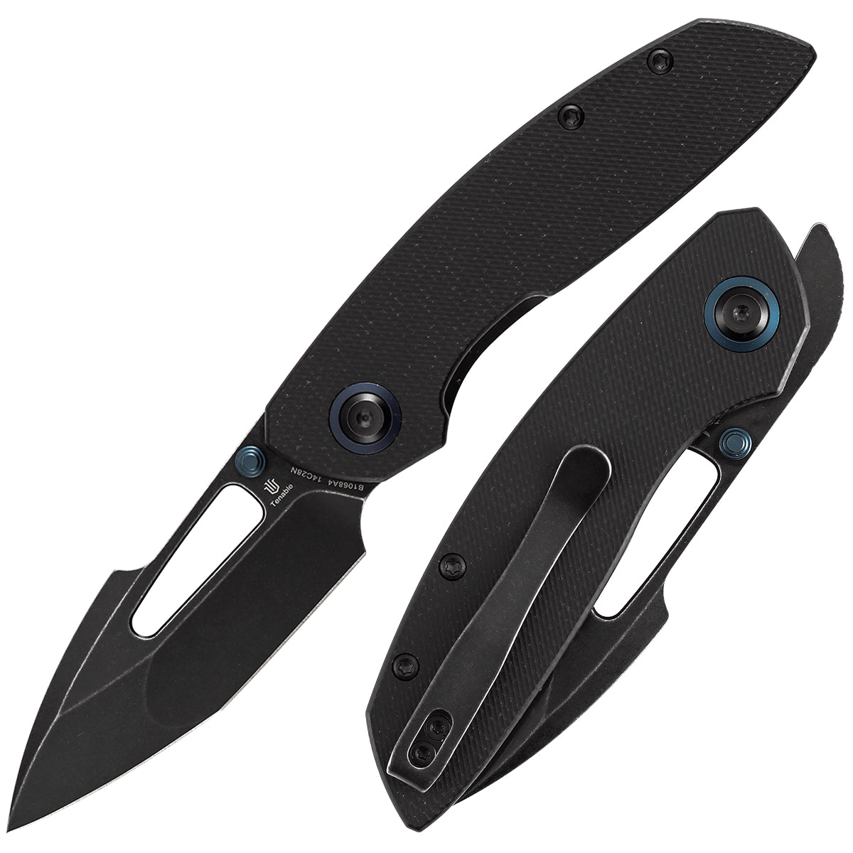 Tenable Link B1068A4 front view – 3.0" blackwash 14C28N harpoon folding knife
