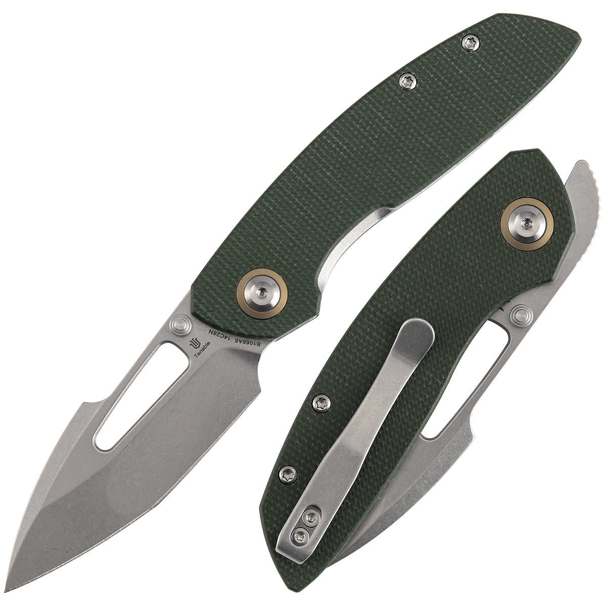 Tenable Link B1068A5 front view – 3.0" stonewashed 14C28N harpoon folding knife