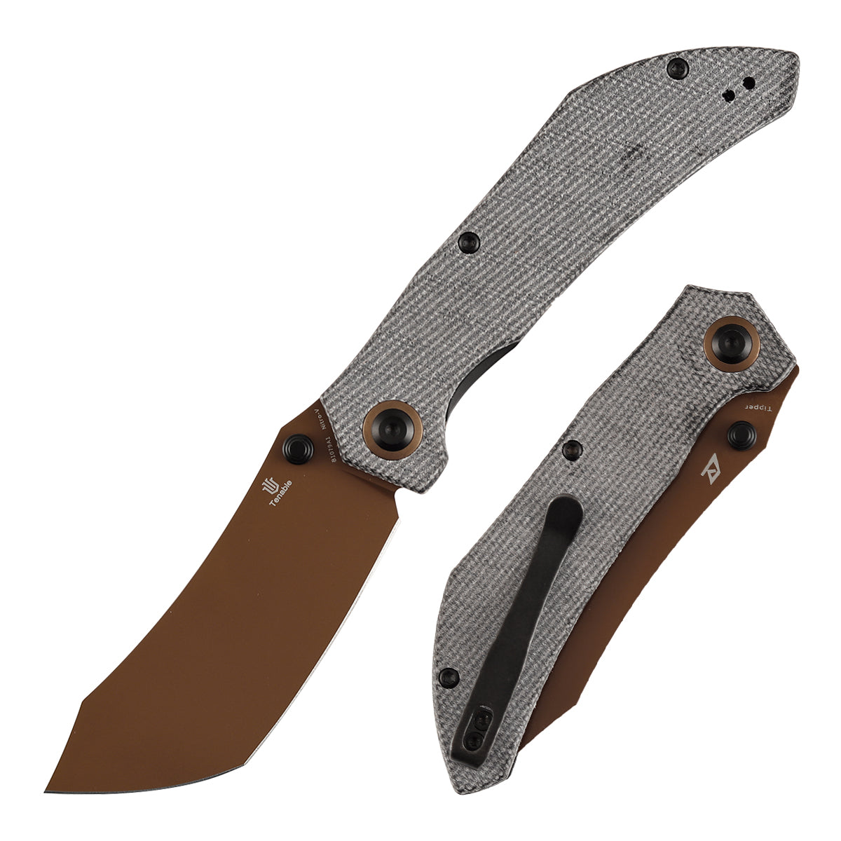 Tenable Tipper B1079A1 front view – 3.39" rose gold Nitro-V cleaver folding knife