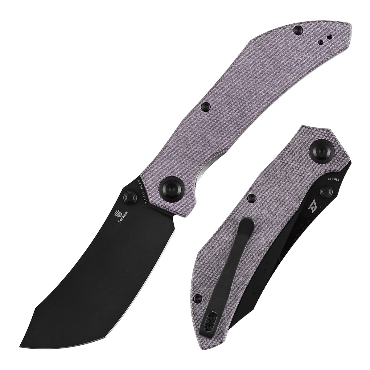 Tenable Tipper B1079A2 front view – 3.39" blackwash Nitro-V cleaver folding knife