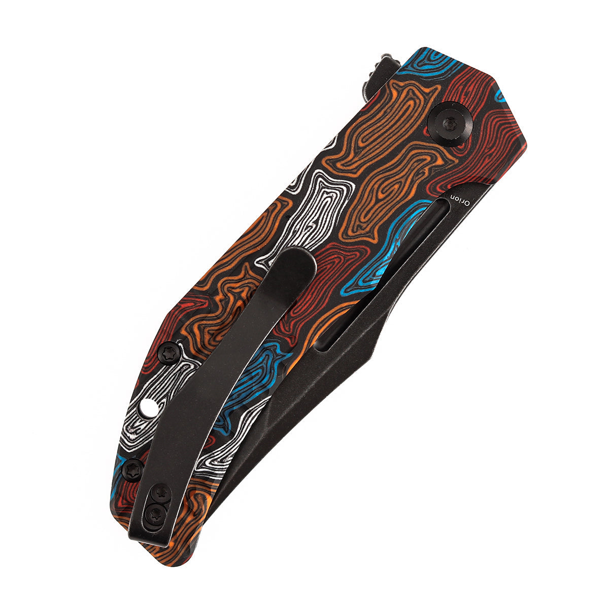 Tenable Orion B1089A7 blade detail – Blackwashed 14C28N clip point