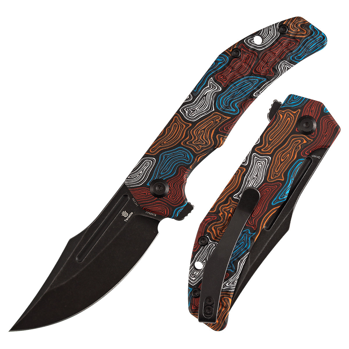 Tenable Orion B1089A7 front view – 3.07" Blackwashed 14C28N clip point folding knife