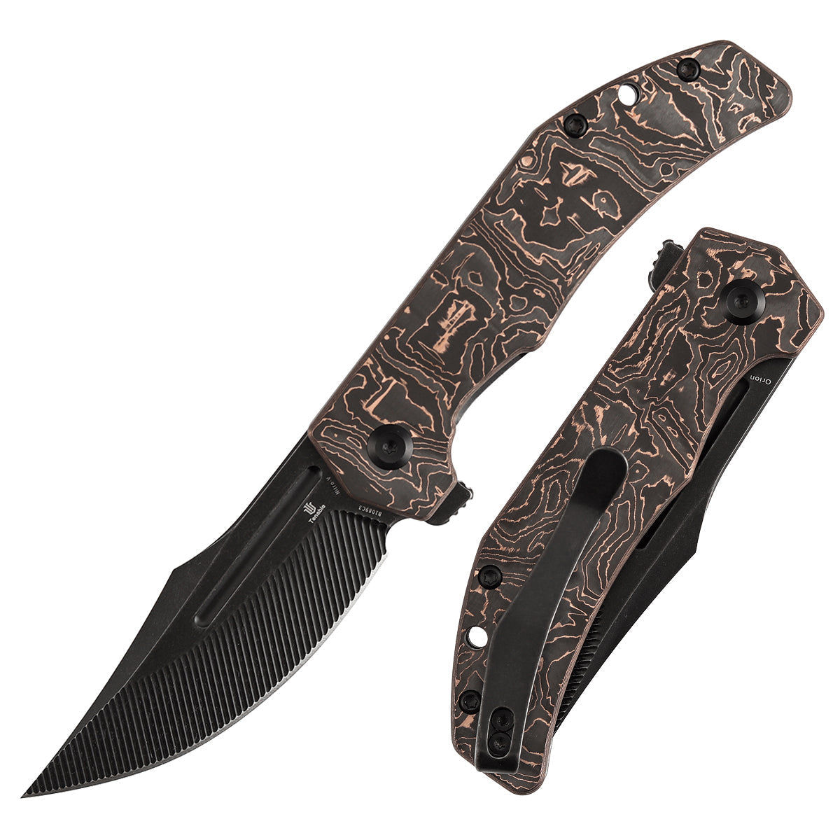 Tenable Orion B1089C3 front view – 3.07" Blackwash Nitro-V clip point folding knife