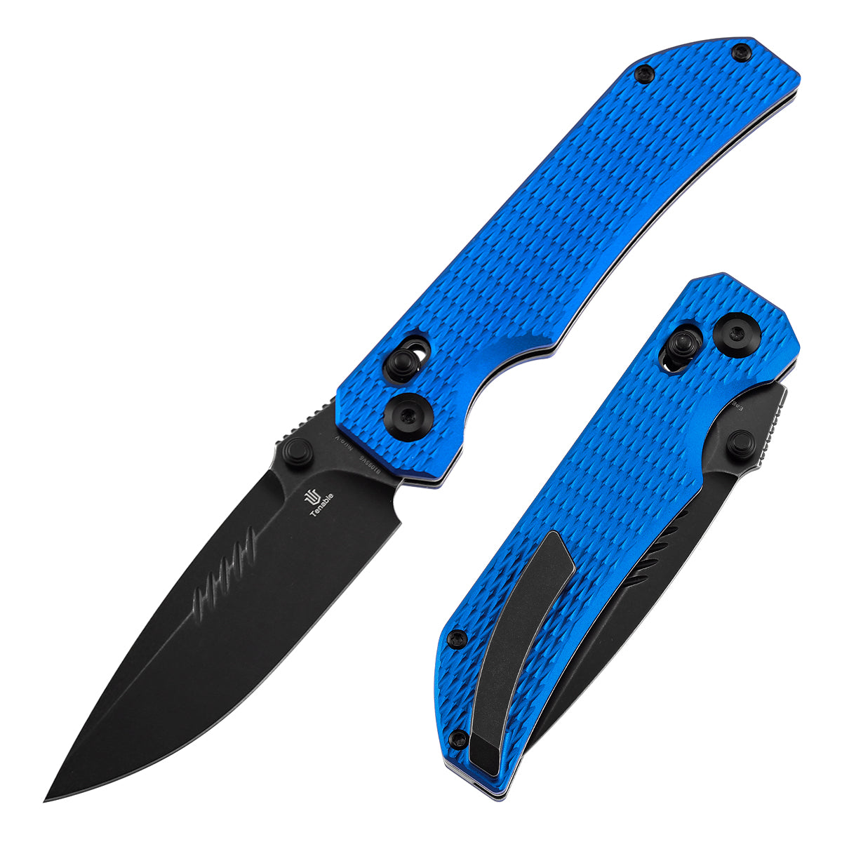 Tenable Eaglestrike B1095V6 front view – 3.73" Black Stonewashed Nitro-V drop point folding knife