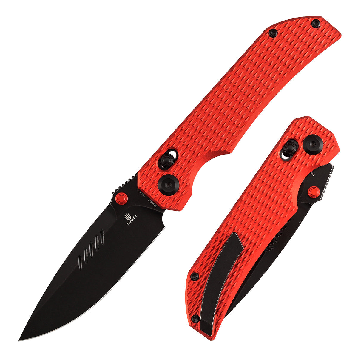Tenable Eaglestrike B1095V7 front view – 3.73" Black Stonewashed Nitro-V drop point folding knife