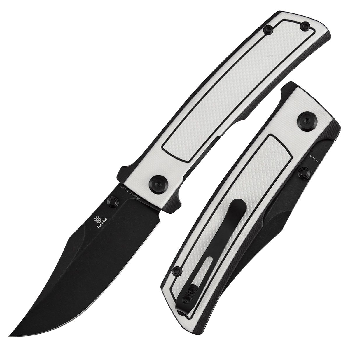 Tenable Bison B2108A1 front view – 3.24" Blackwash Nitro-V clip point folding knife