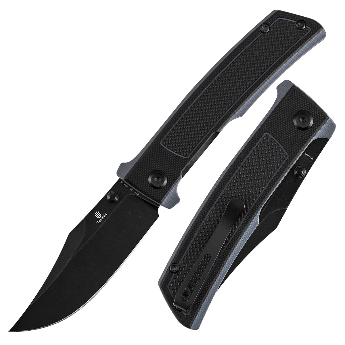 Tenable Bison B2108A2 front view – 3.24" Blackwash Nitro-V clip point folding knife