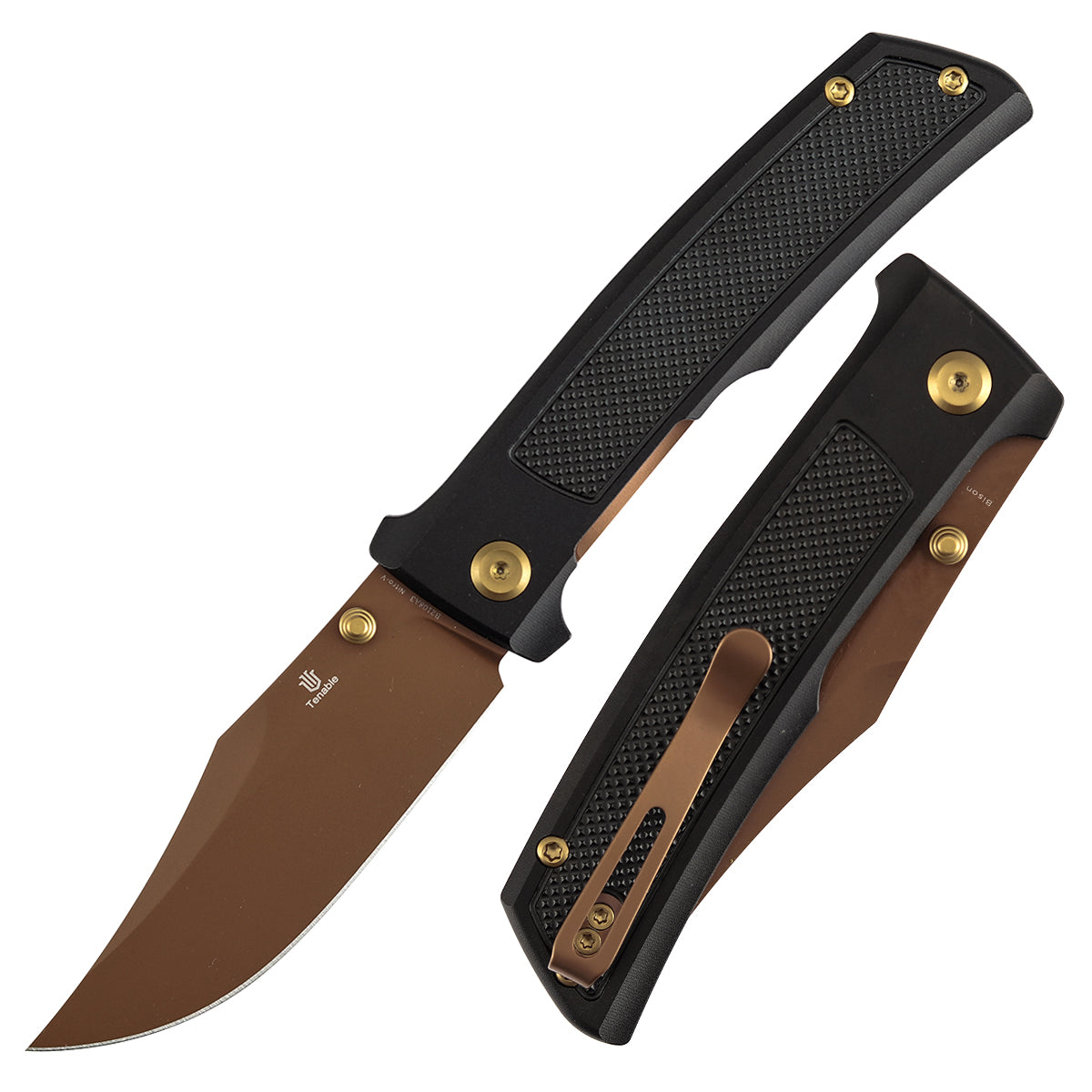 Tenable Bison B2108A3 front view – 3.24″ Rose Gold Nitro-V clip point folding knife