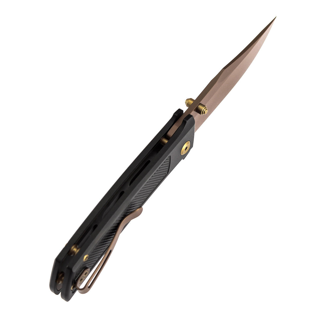 Tenable Bison B2108A3 rose gold blade and black aluminum frag pattern handle