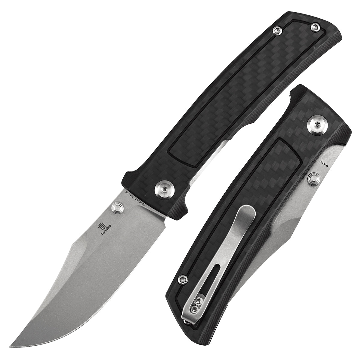 Tenable Bison B2108A4 front view – 3.24″ Stonewashed Nitro-V clip point folding knife