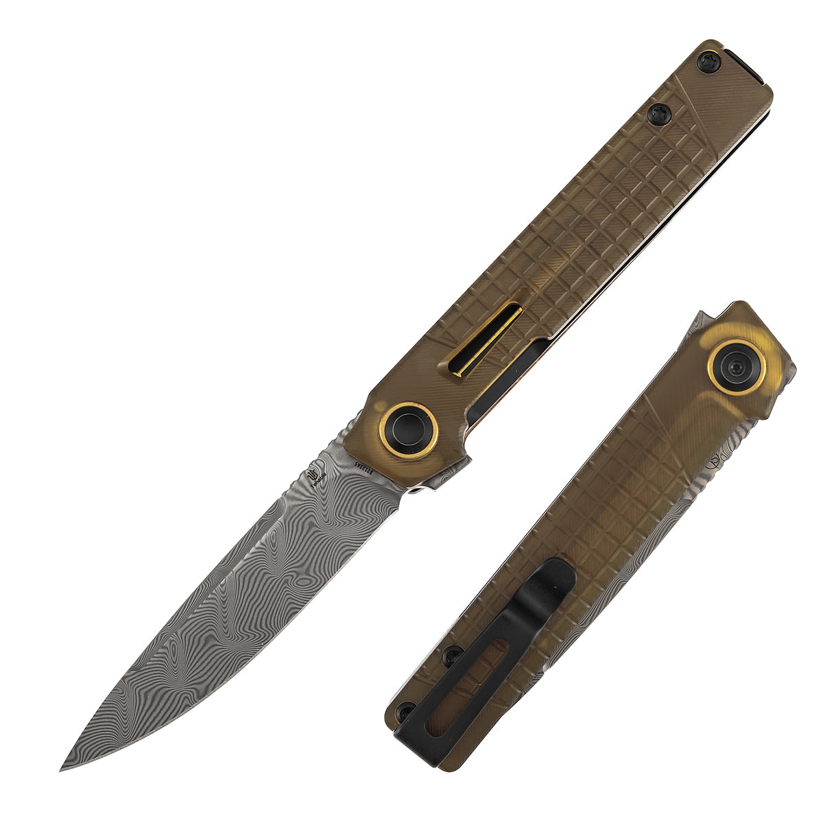 Tenable Kitpu B2123A5 front view – 2.9" water ripple Damascus drop point folding knife