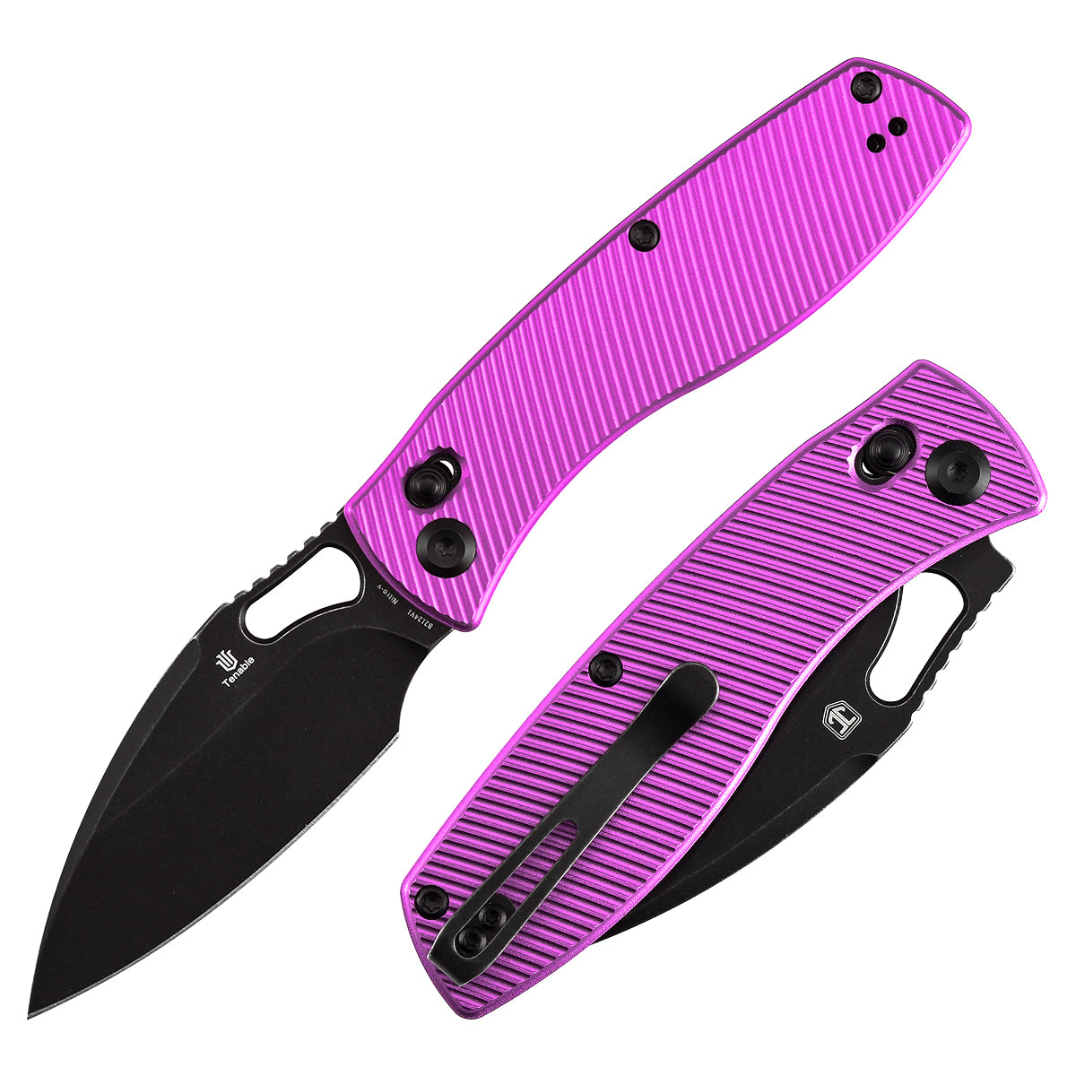 Tenable Heron B2124V1 front view – 3.13" blackwash Nitro-V leaf-shaped folding knife